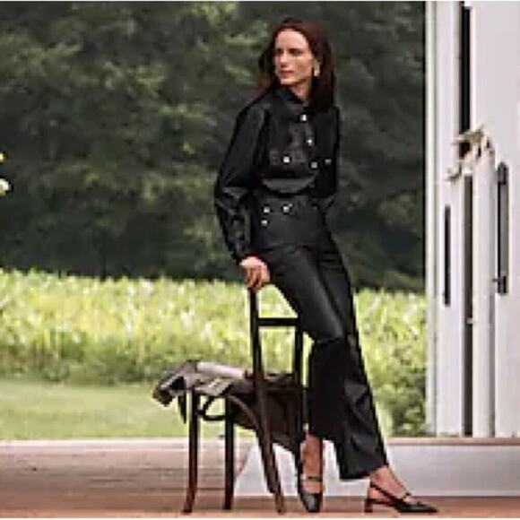 J. Crew black faux leather Slim wide-leg pant - Picture 4 of 13